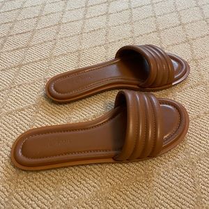 JCrew Brown Sorrento Padded Leather Slides - Size 8